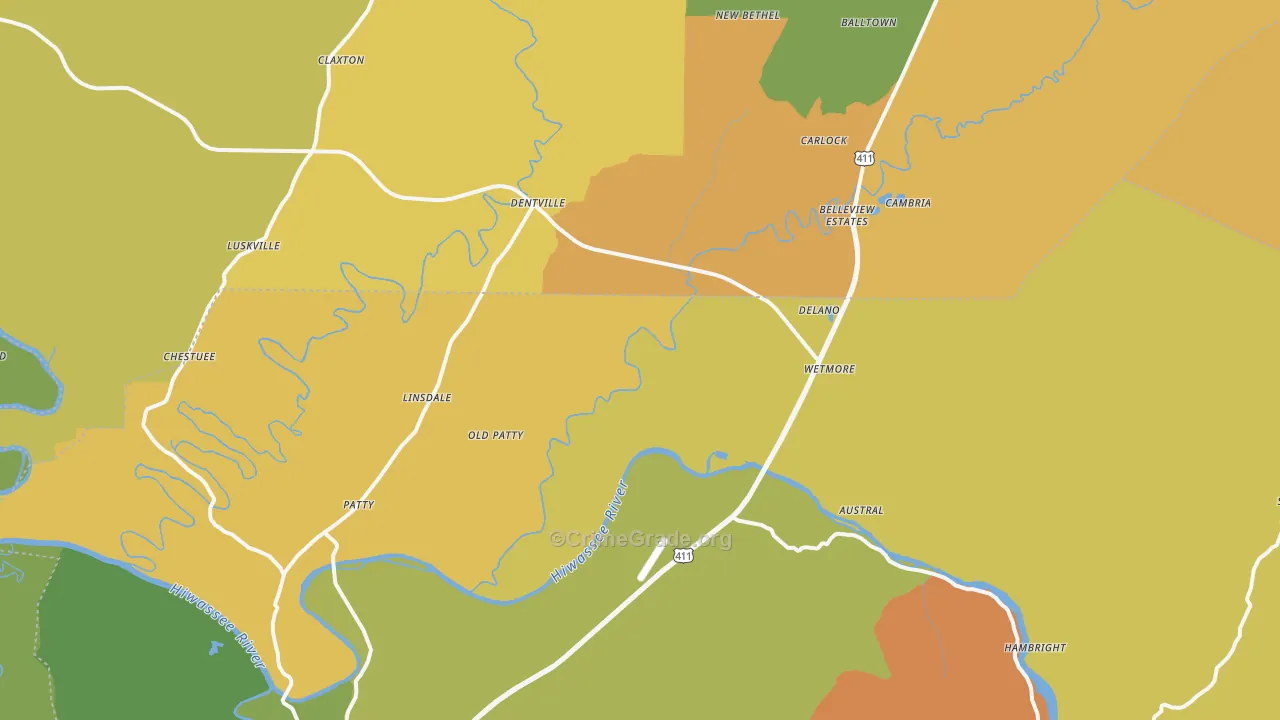 Delano, TN Map of Burglary Rates