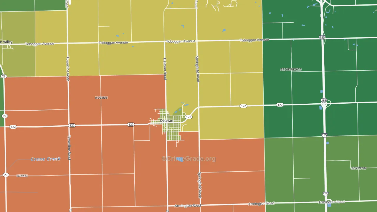 Delavan, IL Map of Burglary Rates