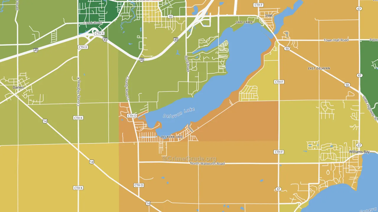 Delavan Lake, WI Map of Burglary Rates