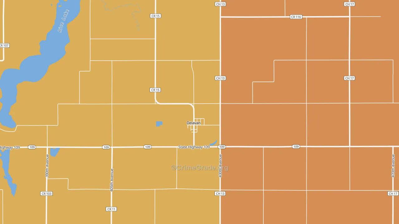 Delavan, MN Map of Burglary Rates