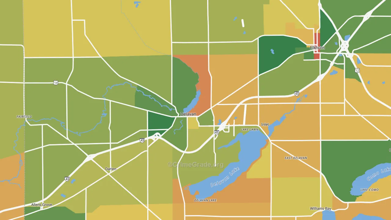 Delavan, WI Map of Burglary Rates