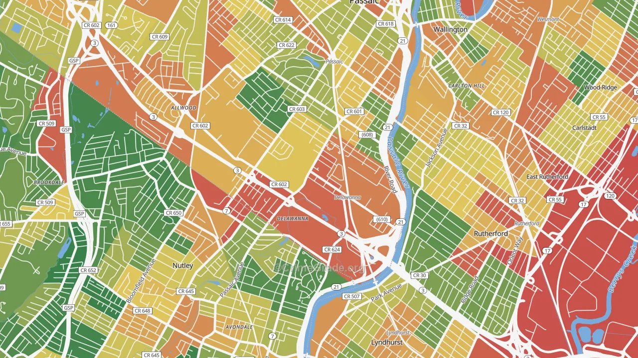 Delawanna, Clifton, NJ Map of Burglary Rates