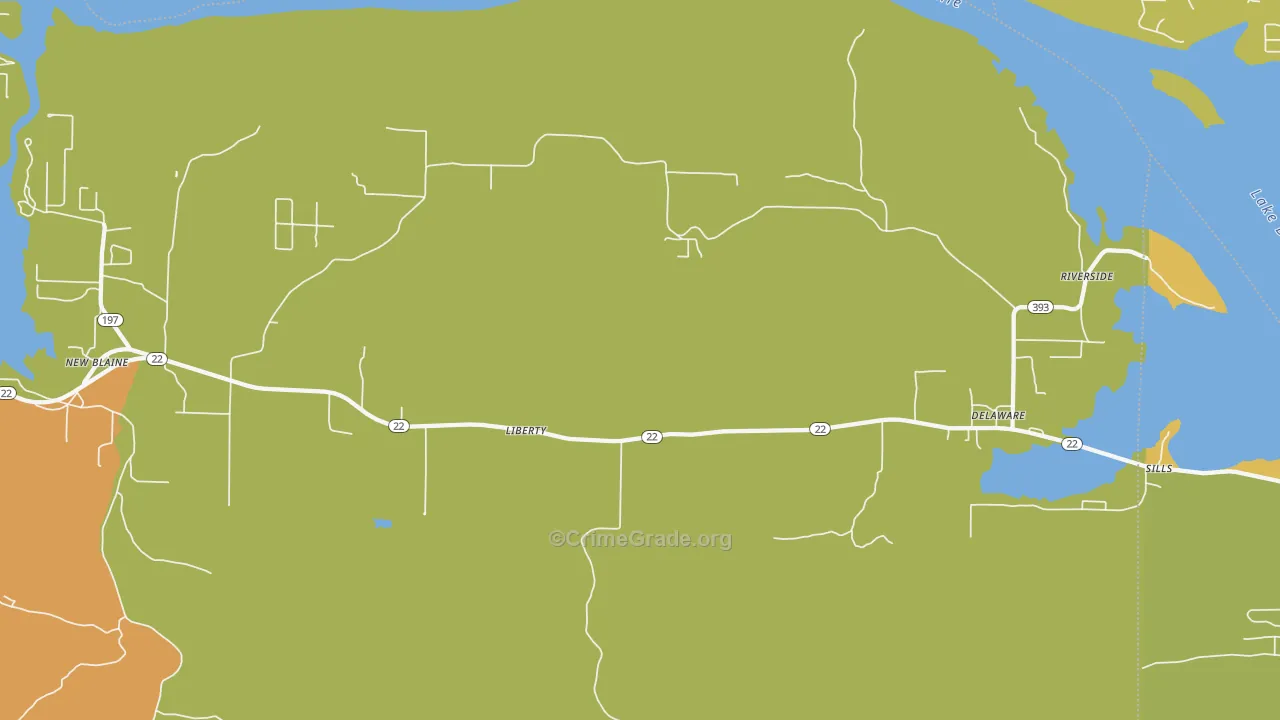 Delaware, AR Map of Burglary Rates