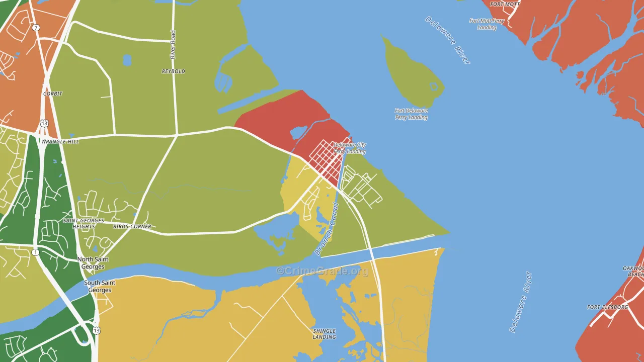 Delaware City, DE Map of Burglary Rates