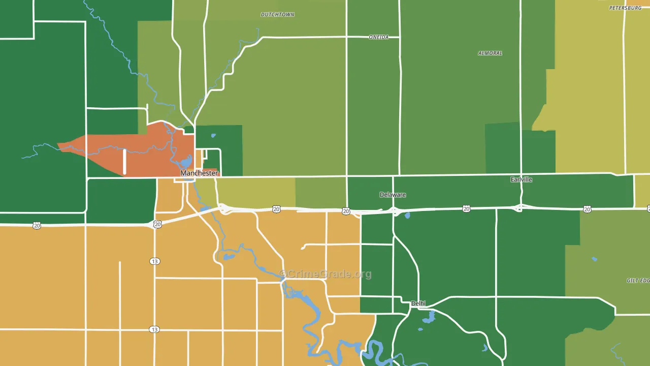 Delaware County, IA Map of Burglary Rates