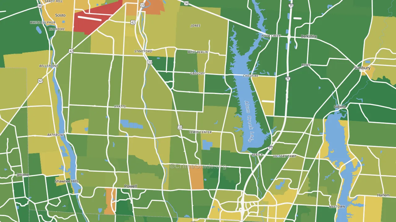Delaware County, OH Map of Burglary Rates