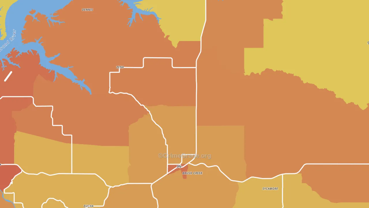 Delaware County, OK Map of Burglary Rates