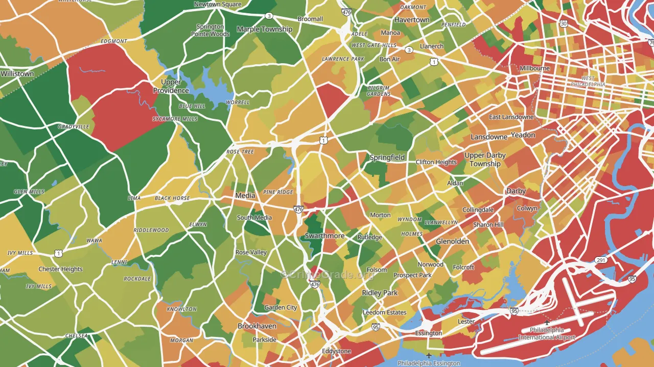 Delaware County, PA Map of Burglary Rates
