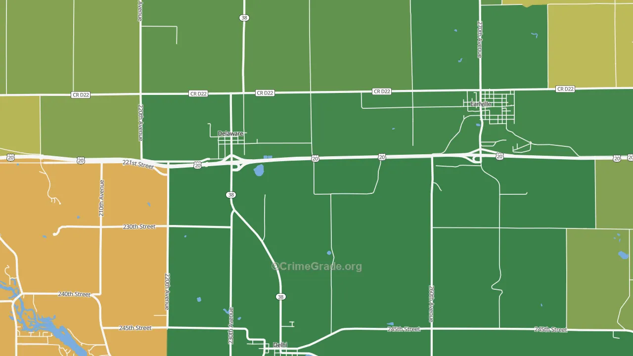 Delaware, IA Map of Burglary Rates
