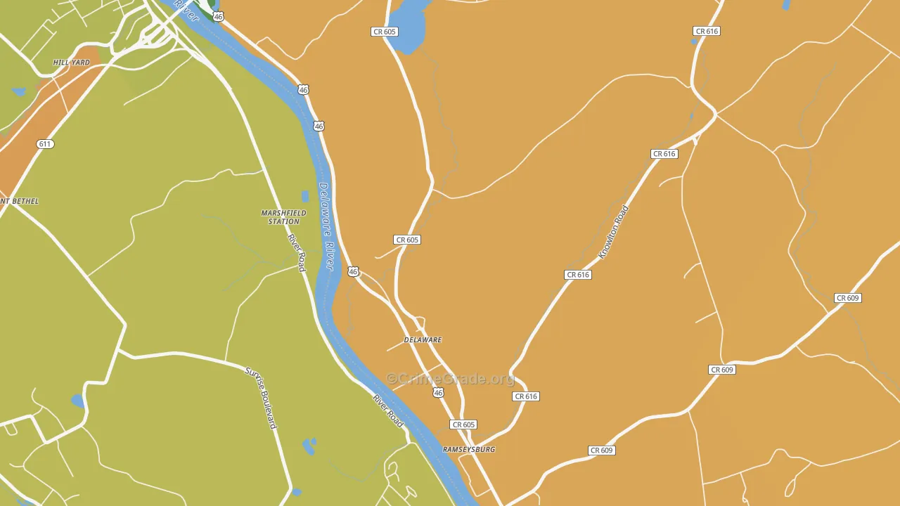 Delaware, NJ Map of Burglary Rates