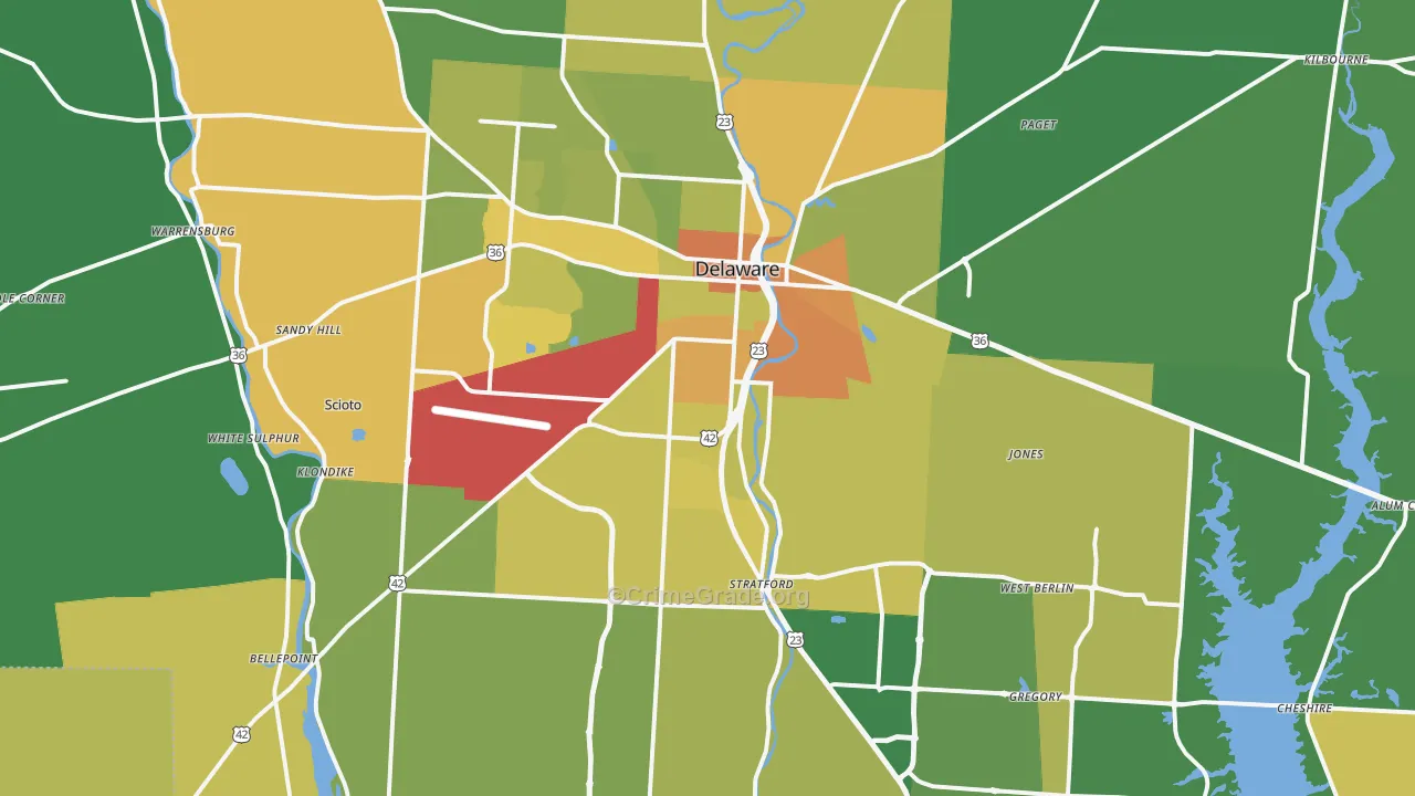 Delaware, OH Map of Burglary Rates