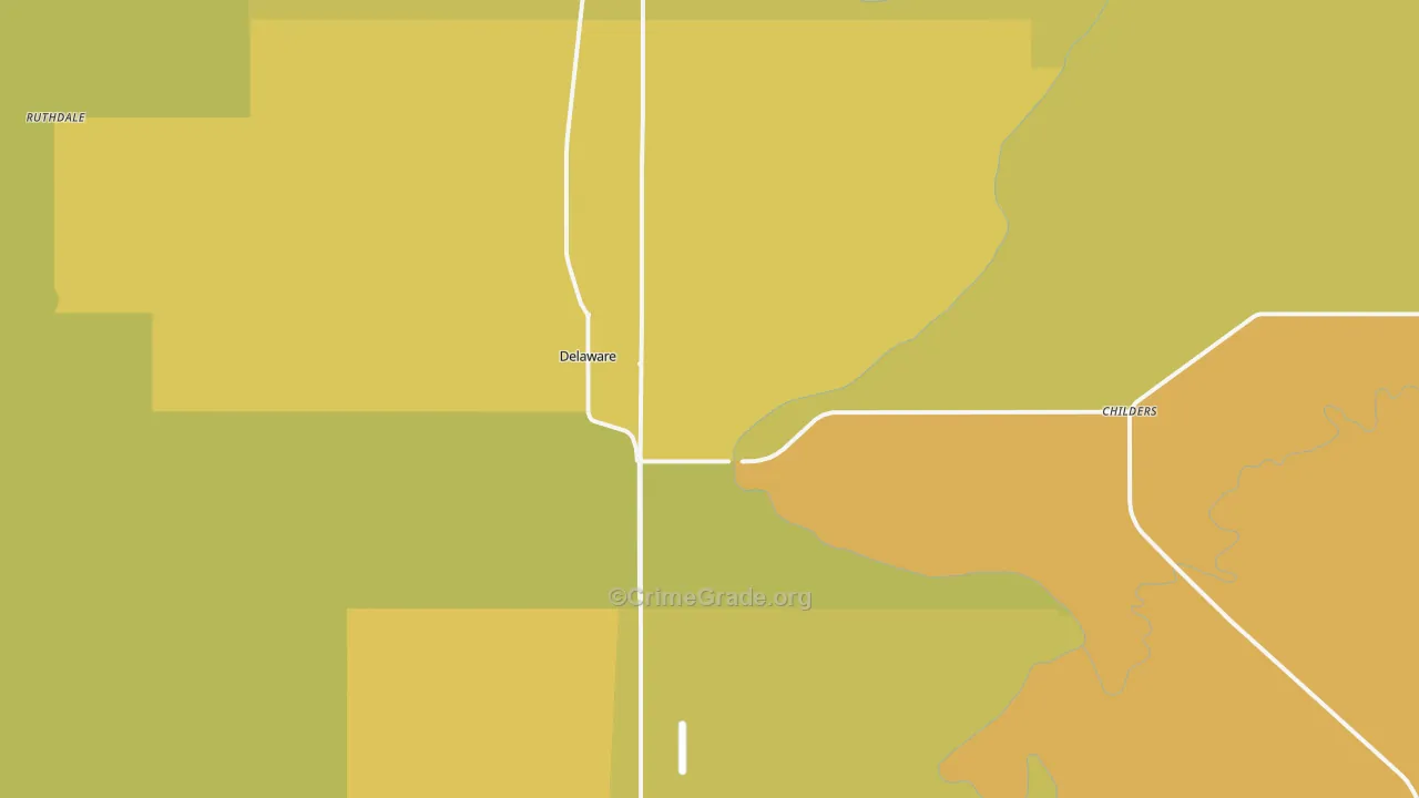 Delaware, OK Map of Burglary Rates