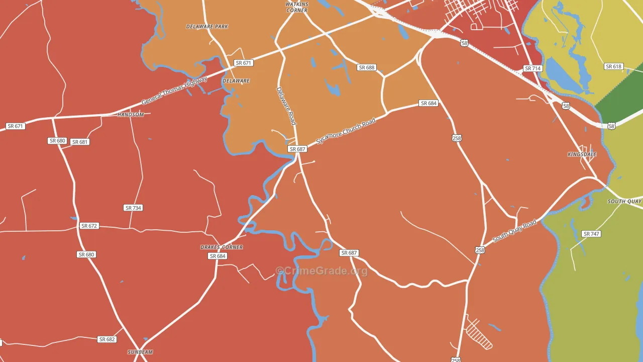 Delaware, VA Map of Burglary Rates