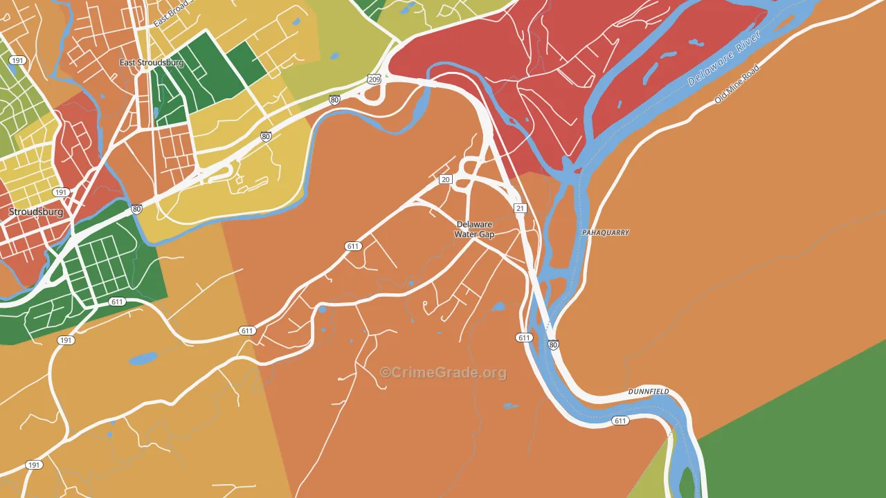 Delaware Water Gap, PA Map of Burglary Rates