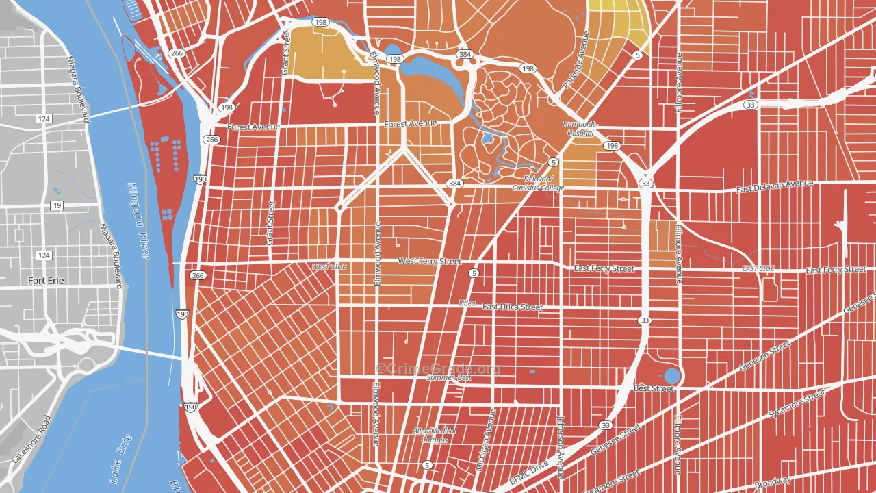 Delaware-West Ferry, Buffalo, NY Map of Burglary Rates