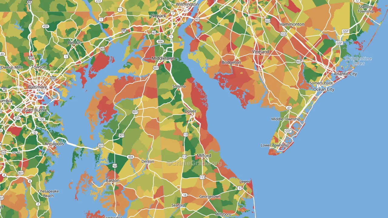 Delaware Map of Burglary Rates