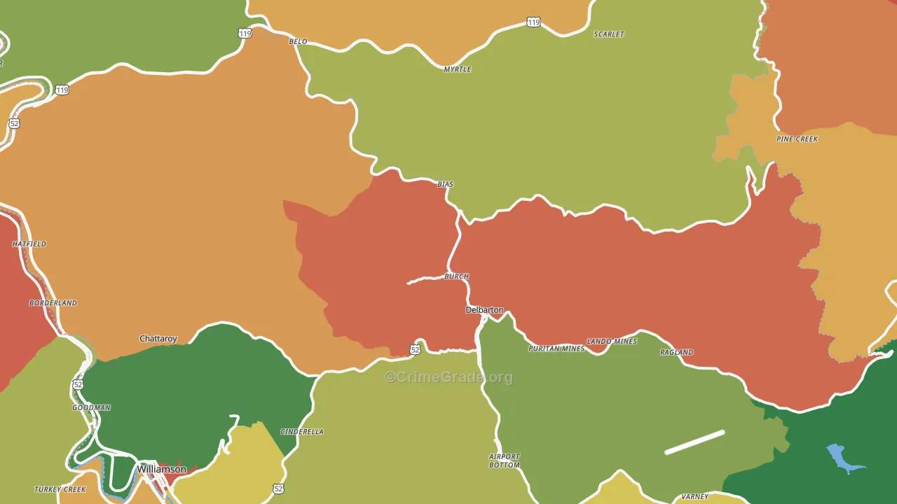 Delbarton, WV Map of Burglary Rates