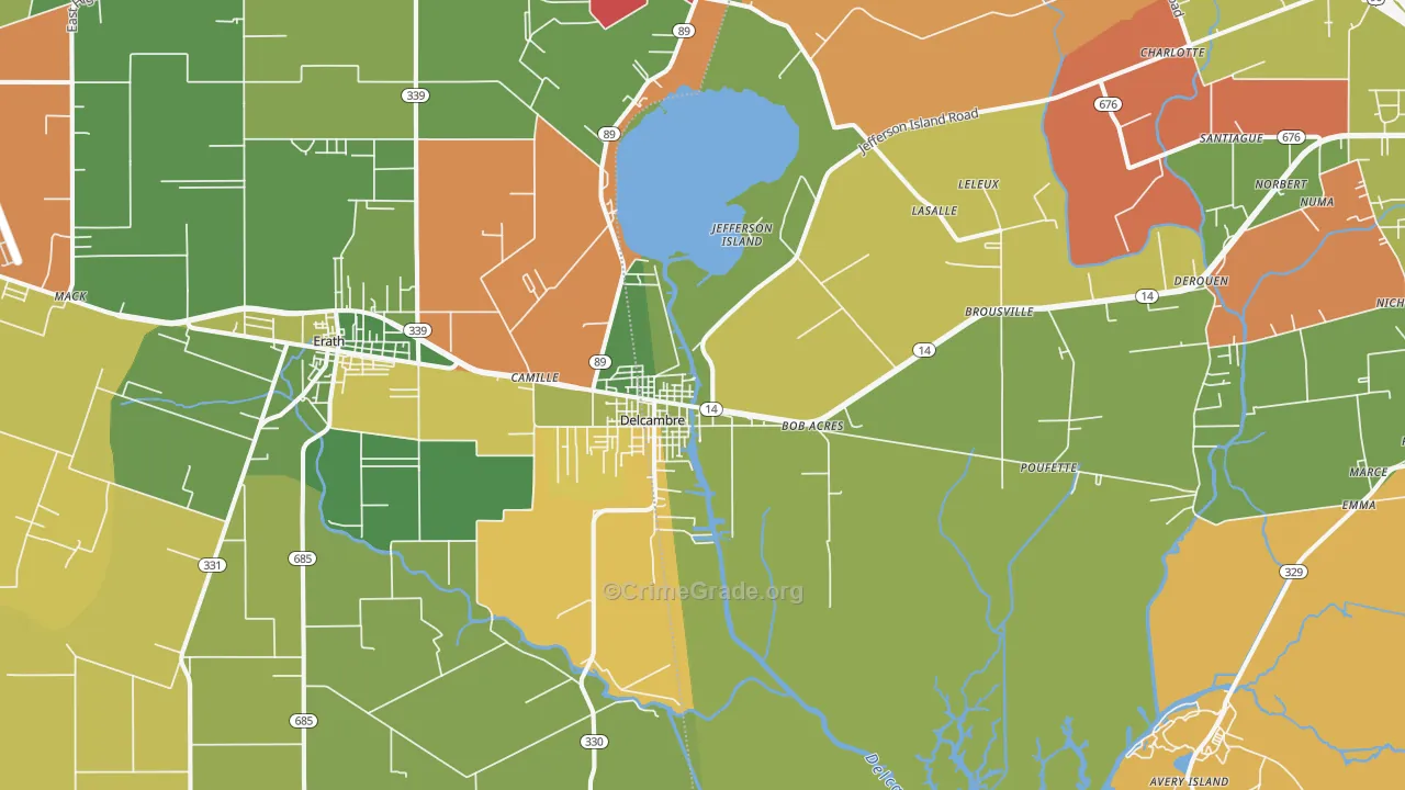 Delcambre, LA Map of Burglary Rates