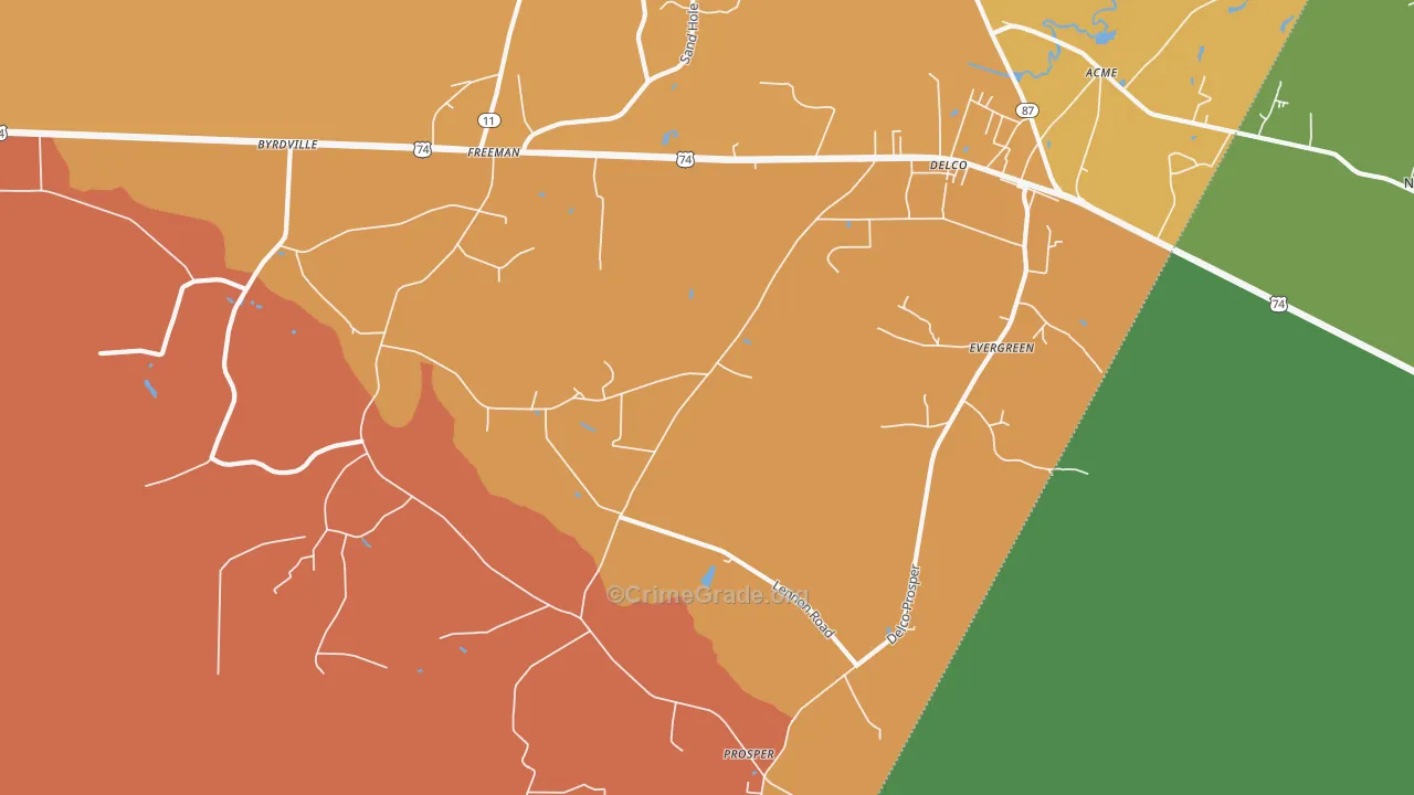 Delco, NC Map of Burglary Rates