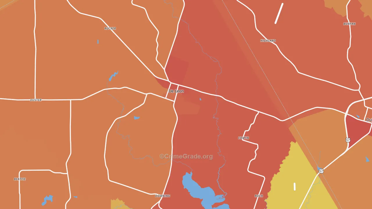 DeLeon, TX Map of Burglary Rates