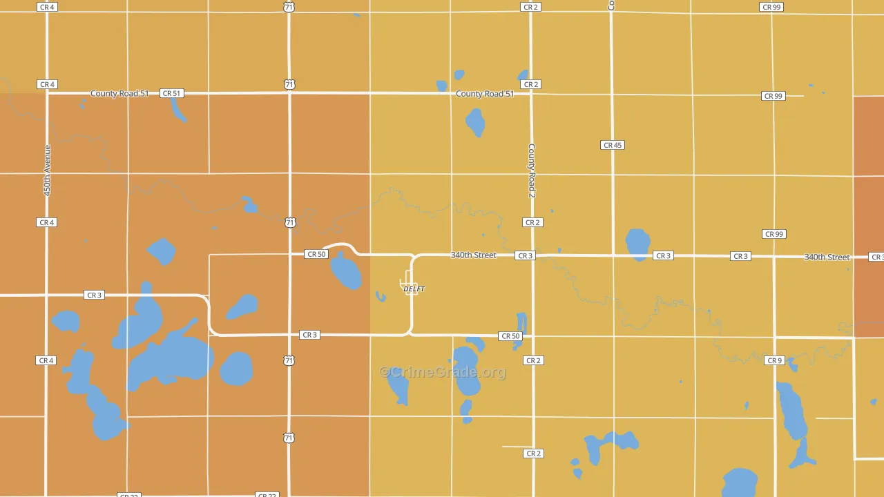 Delft, MN Map of Burglary Rates