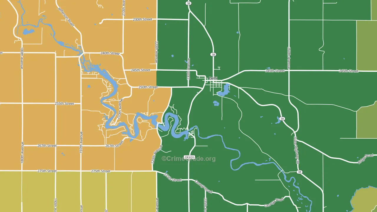 Delhi, IA Map of Burglary Rates