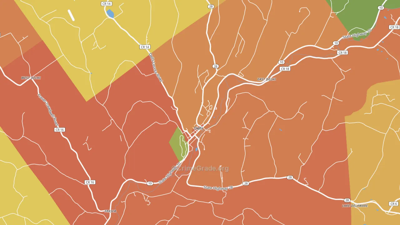 Delhi, NY Map of Burglary Rates