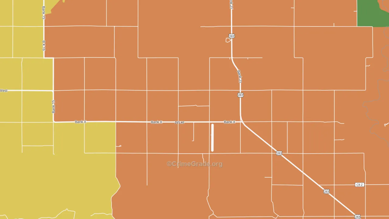 Delhi, OK Map of Burglary Rates