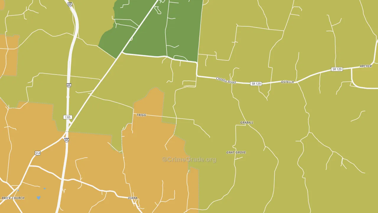 Delina, TN Map of Burglary Rates