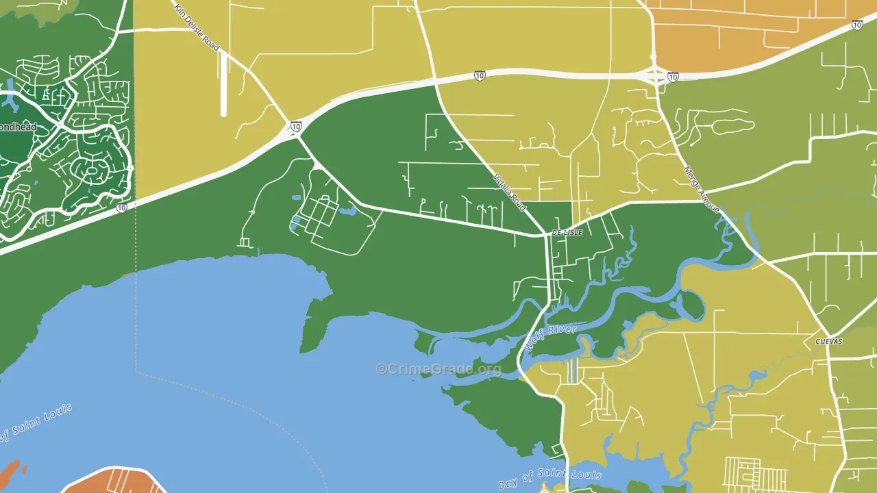 DeLisle, MS Map of Burglary Rates
