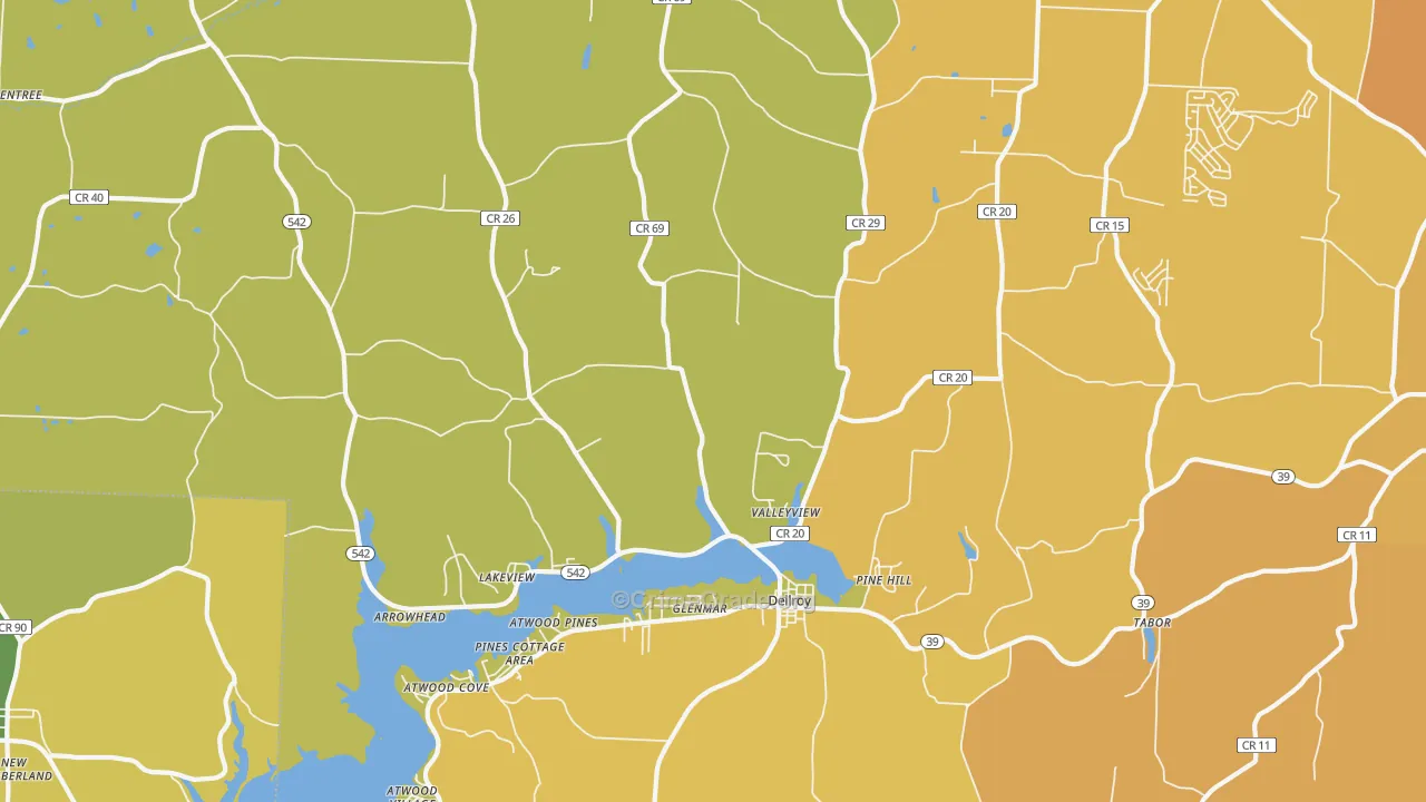 Dellroy, OH Map of Burglary Rates