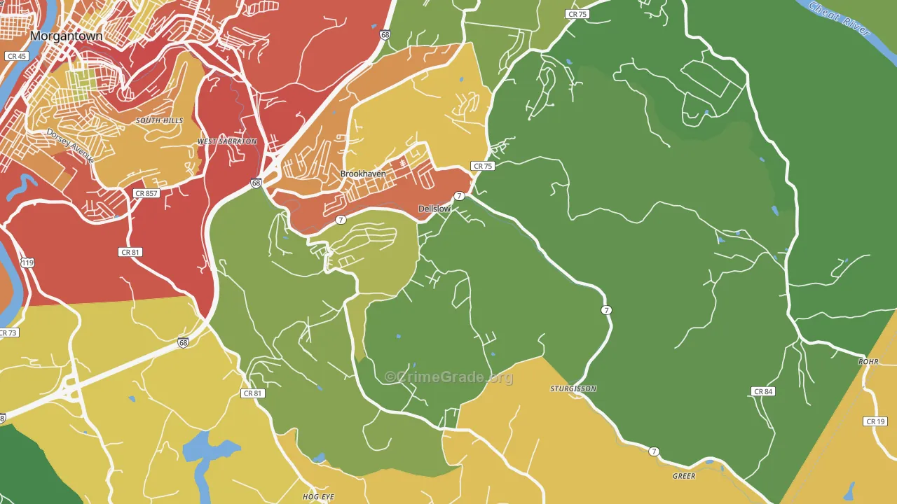 Dellslow, WV Map of Burglary Rates