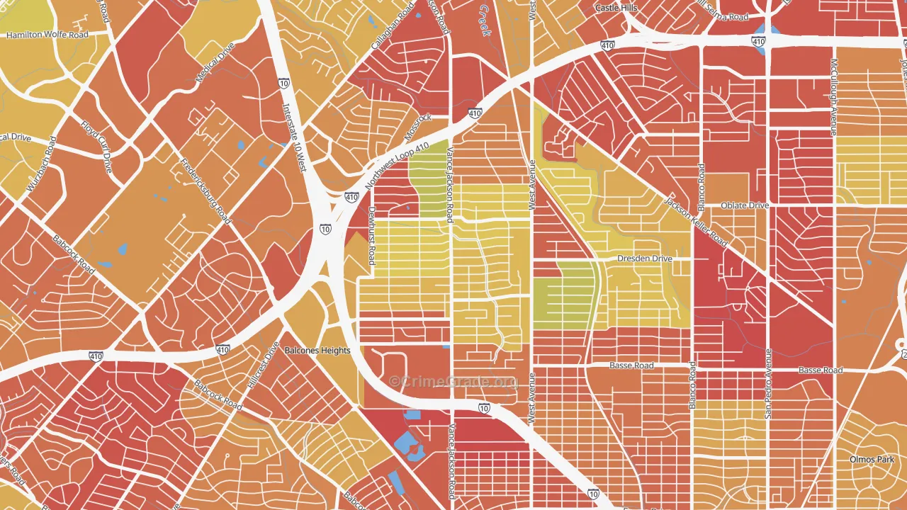 Dellview Area, San Antonio, TX Map of Burglary Rates