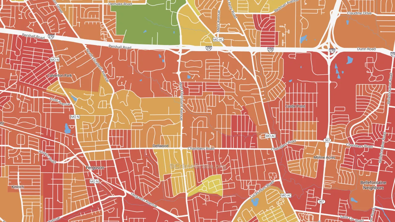 Dellwood, MO Map of Burglary Rates
