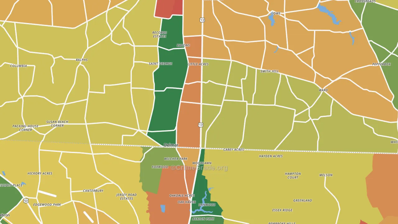 Delmar, DE Map of Burglary Rates