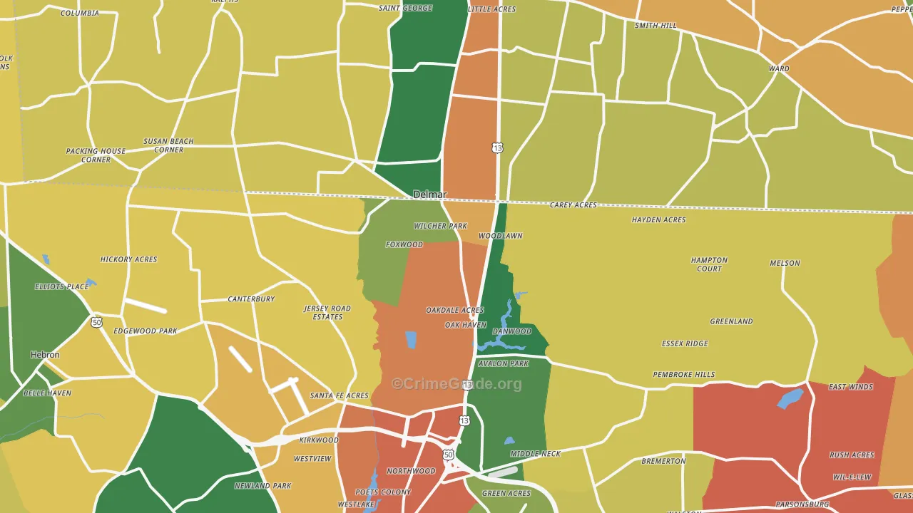 Delmar, MD Map of Burglary Rates