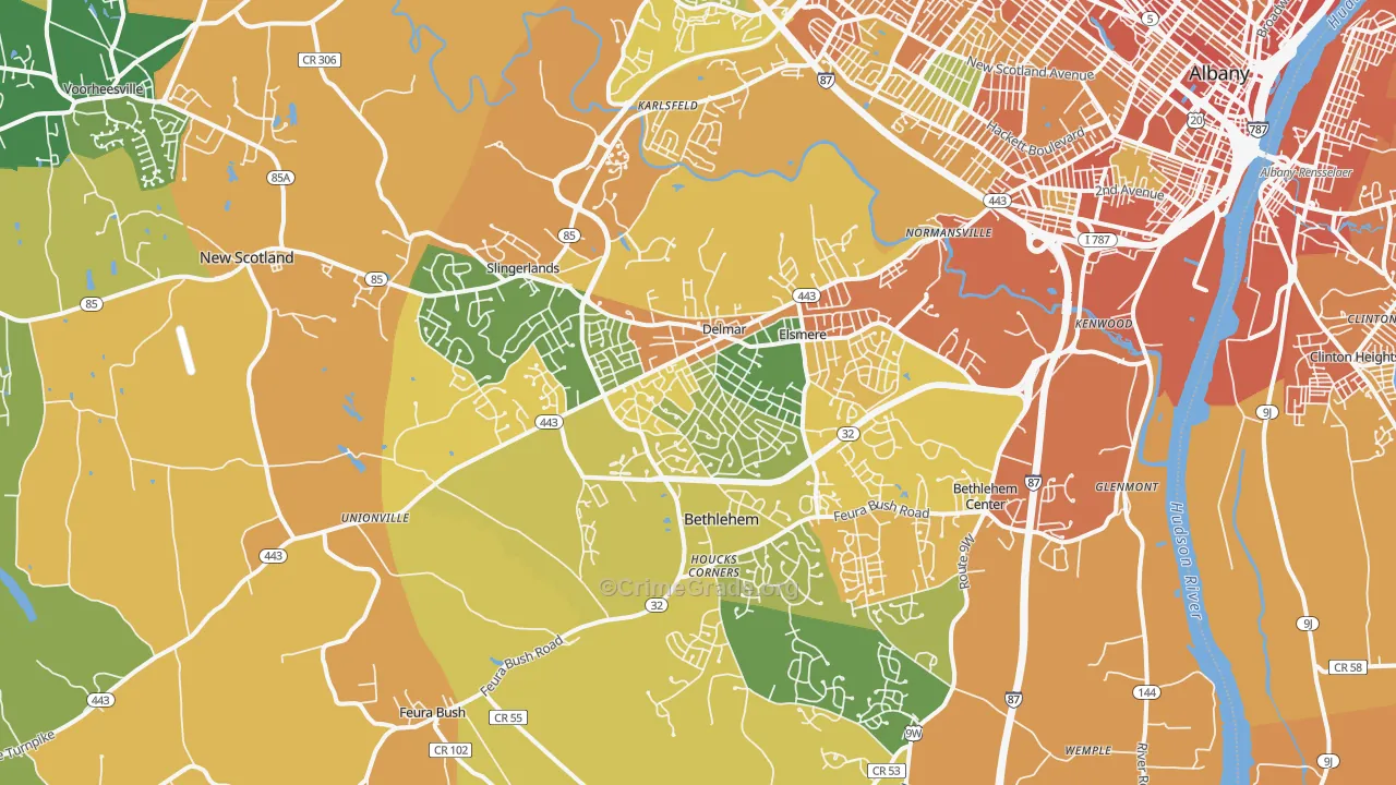 Delmar, NY Map of Burglary Rates