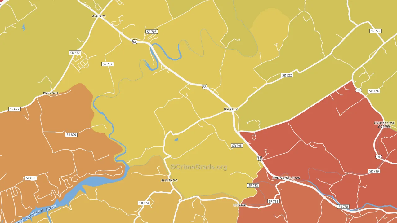 Delmar, VA Map of Burglary Rates