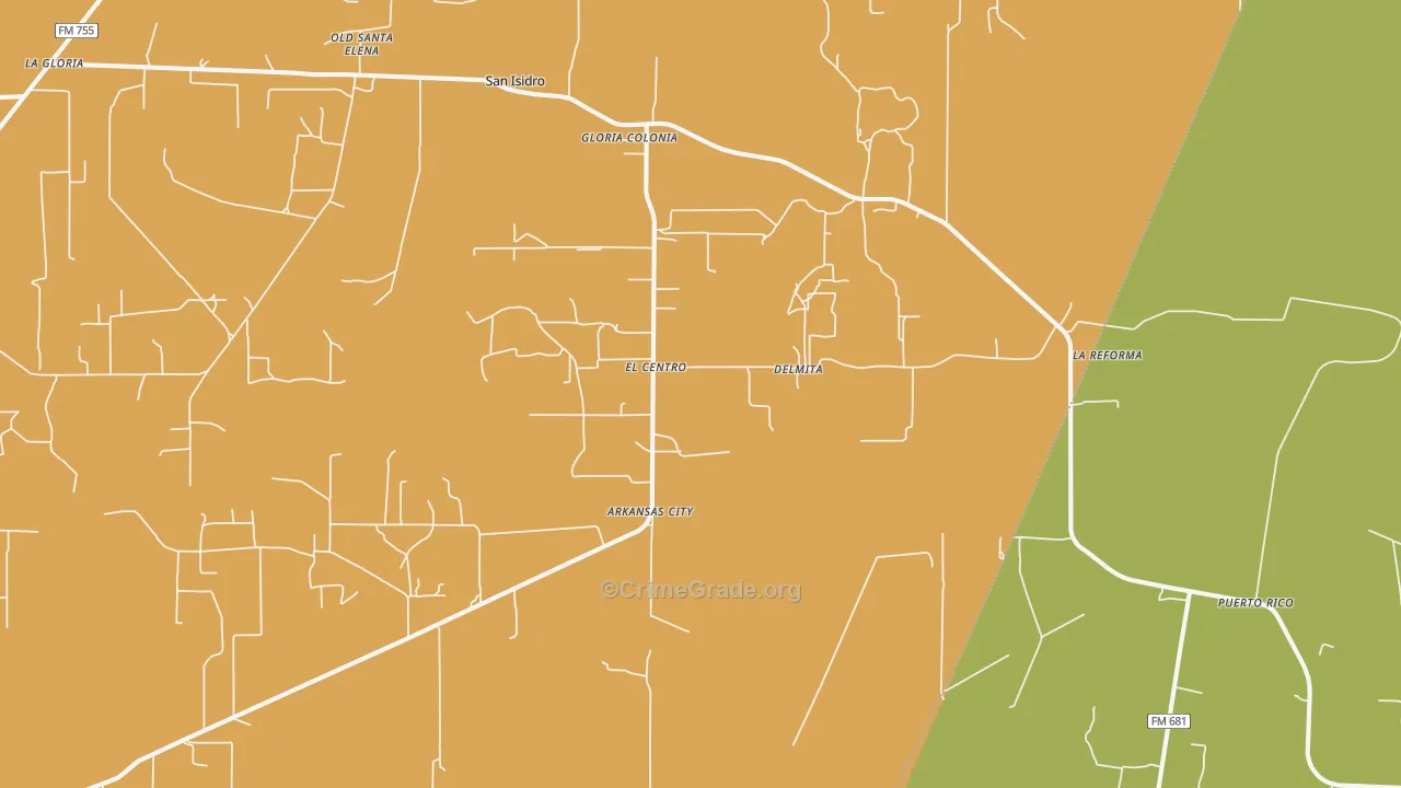 Delmita, TX Map of Burglary Rates
