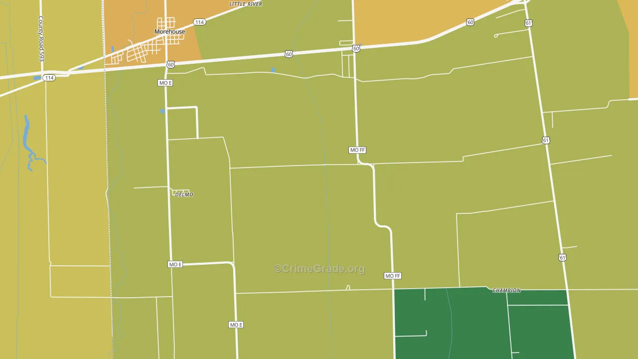 Delmo, MO Map of Burglary Rates