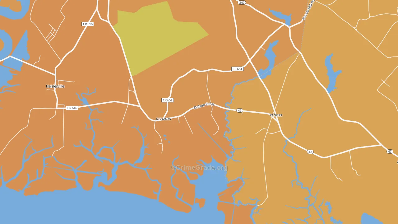 Delmont, NJ Map of Burglary Rates
