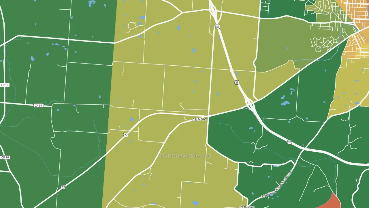 Delmont, OH Map of Burglary Rates