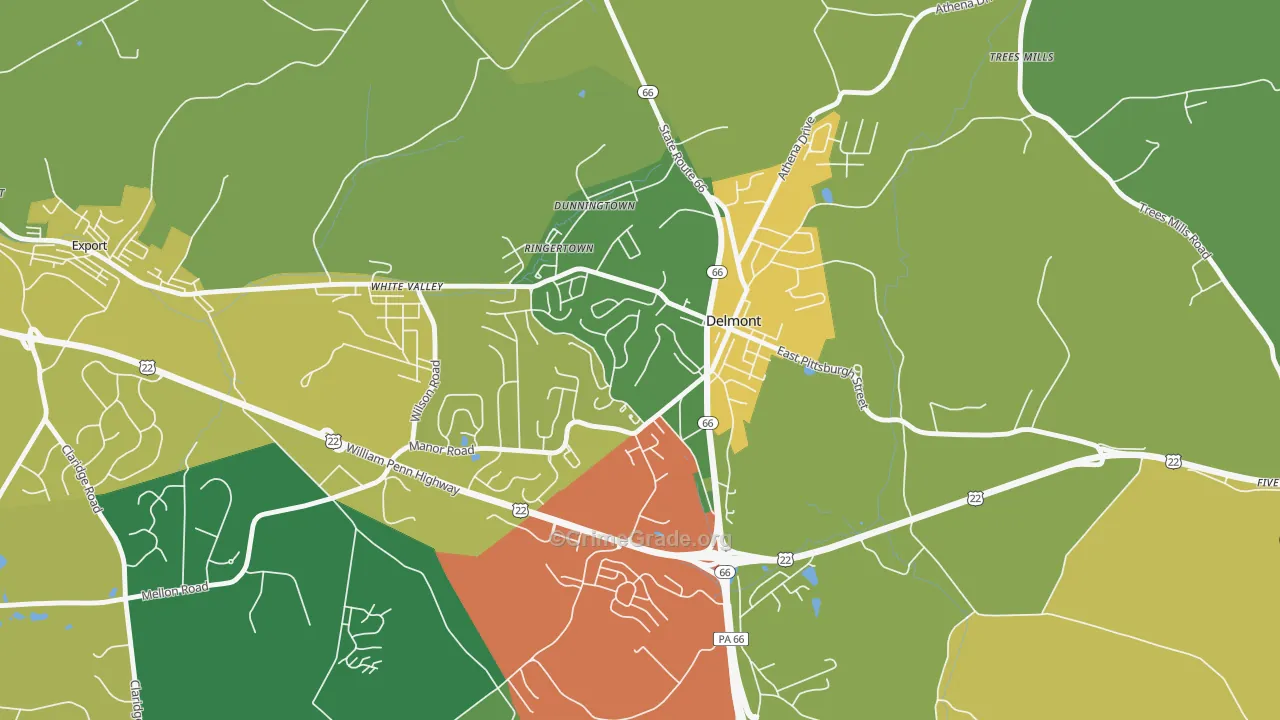 Delmont, PA Map of Burglary Rates