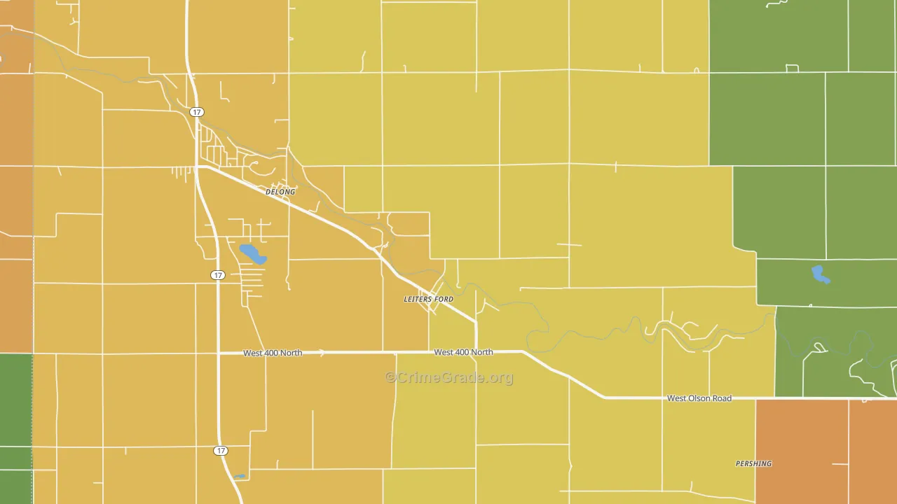 Delong, IN Map of Burglary Rates