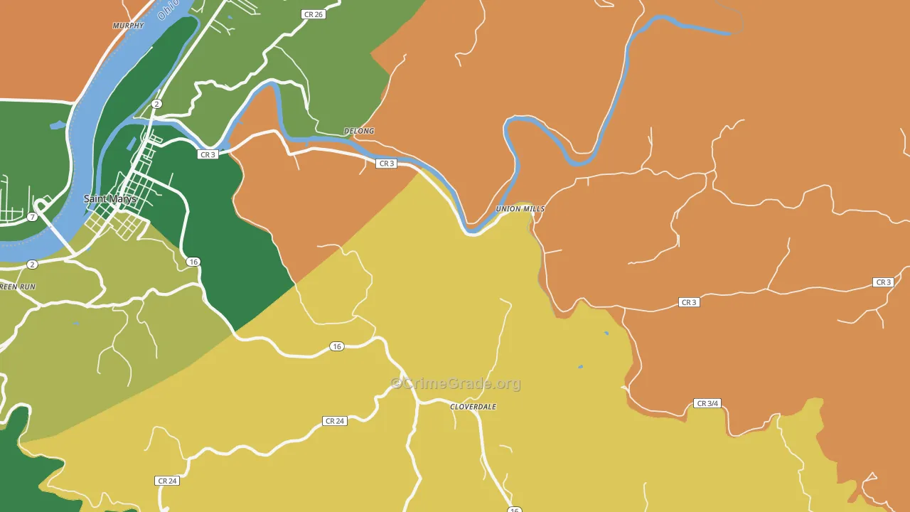 Delong, WV Map of Burglary Rates