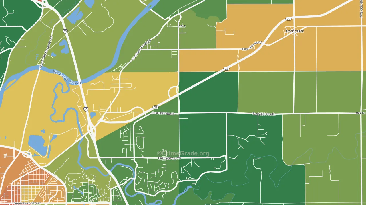 Delp, IN Map of Burglary Rates