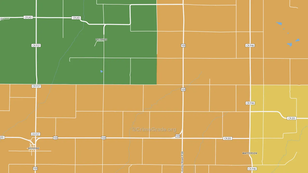 Delphos, IA Map of Burglary Rates