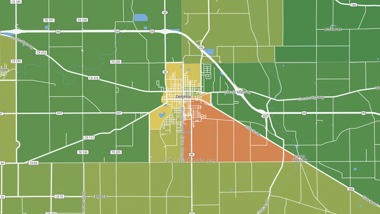 Delphos, OH Map of Burglary Rates