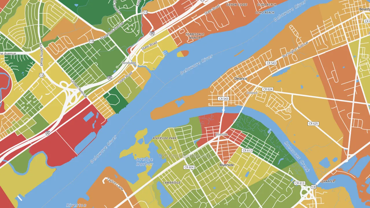 Delran, NJ Map of Burglary Rates