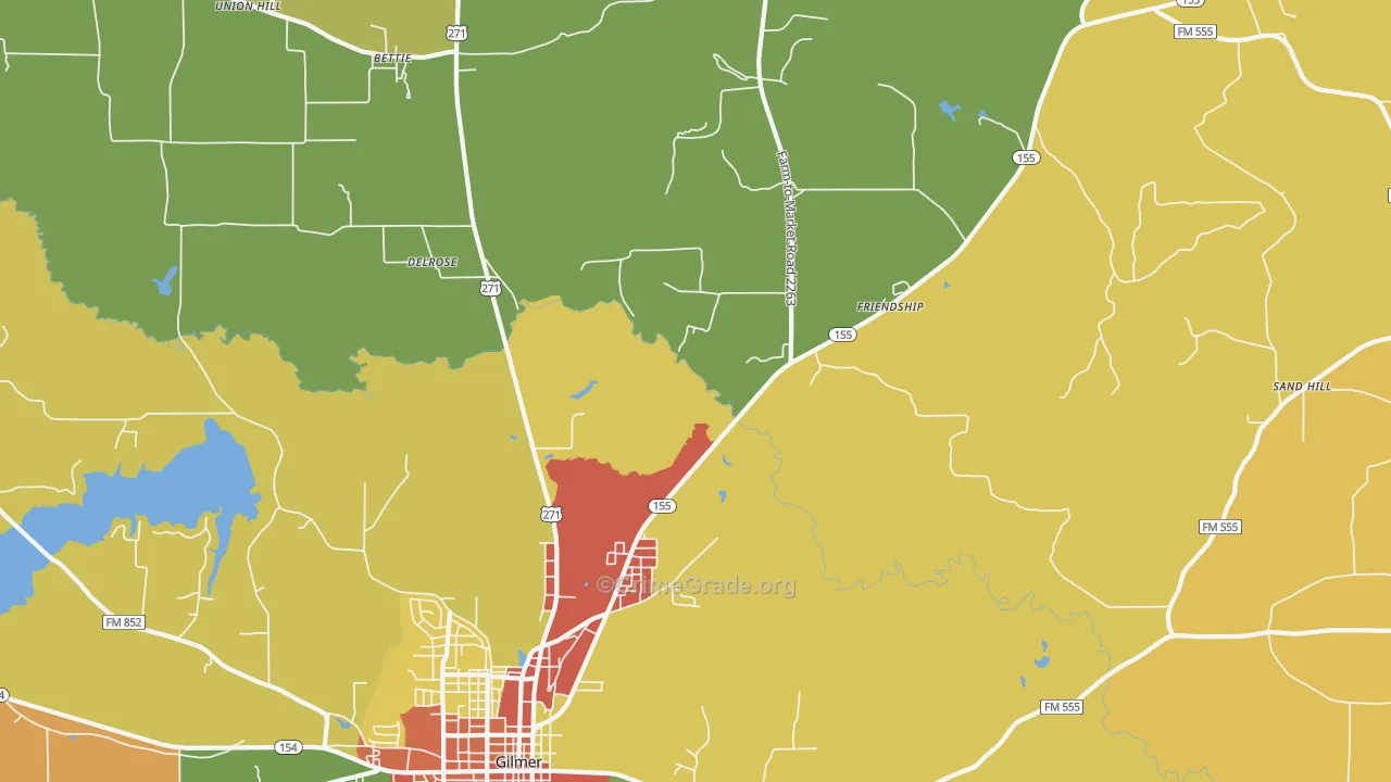 Delrose, TX Map of Burglary Rates